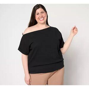 BEAUTIFUL by Lawrence Zarian Women's Top Plus Sz XL Off-Shoulder Black A646353
